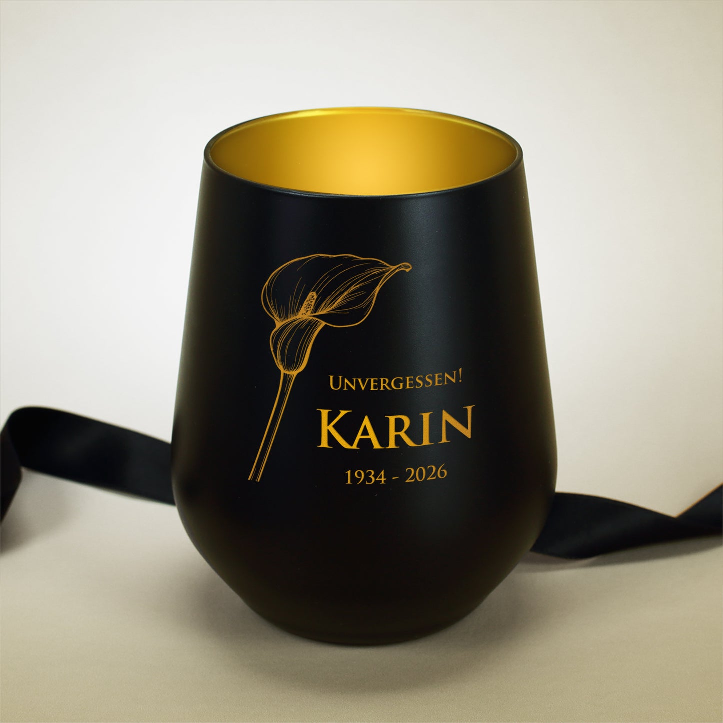 Gedenk-Windlicht mit Name und Datum | Calla Motiv | in  zwei Farben