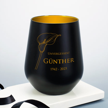 Gedenk-Windlicht mit Name und Datum | Calla Motiv | in  zwei Farben