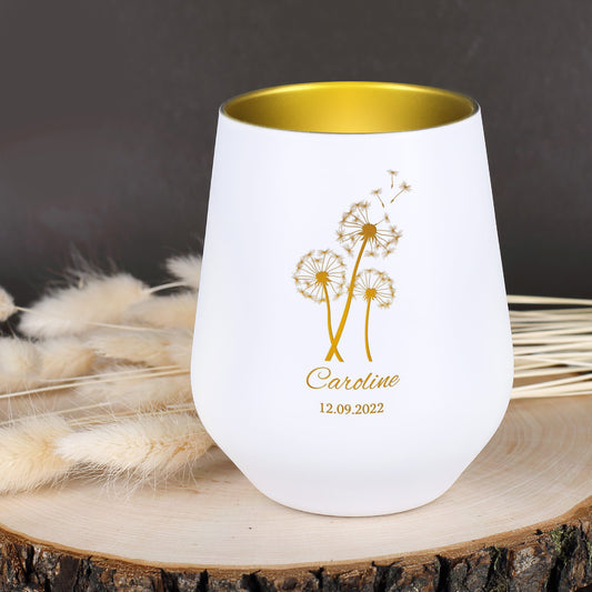 Pusteblume - Trauer Windlicht in Weiß mit Name