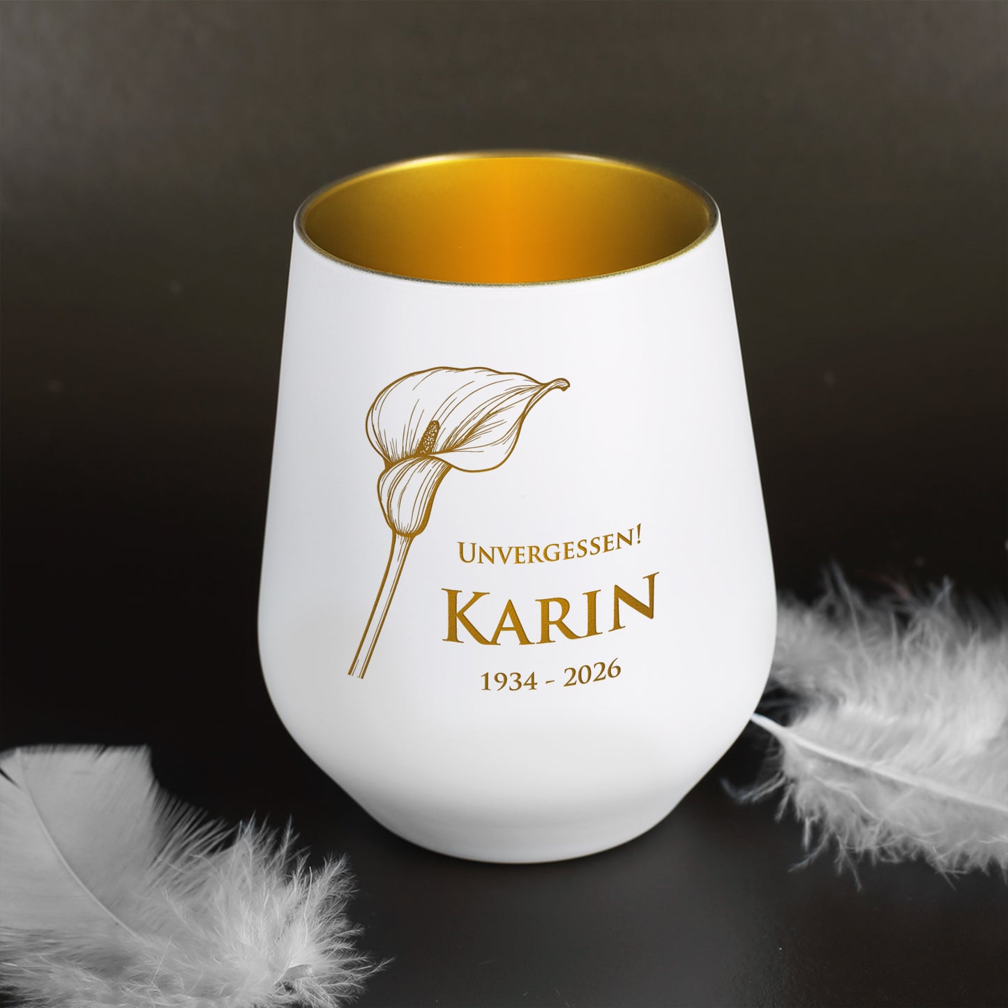 Gedenk-Windlicht mit Name und Datum | Calla Motiv | in  zwei Farben