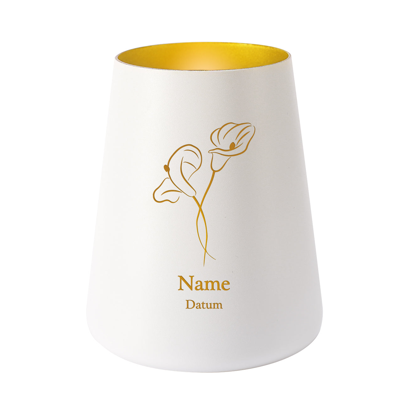 Trauerlicht mit zwei Callas und Namens- und Datum Gravur