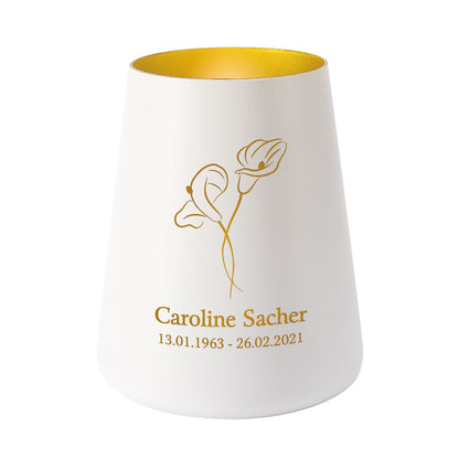 Trauerlicht mit zwei Callas und Namens- und Datum Gravur