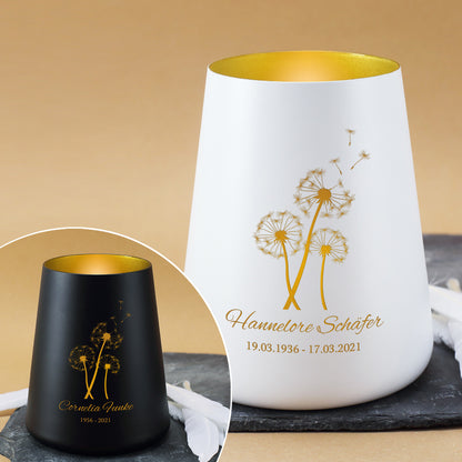 Trauerlicht mit Pusteblumen zur Personalisierung mit Name und Datum