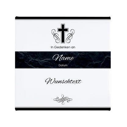 Gedenkleinwand mit Kreuz, Name und Wunschtext -  20 x 20 cm