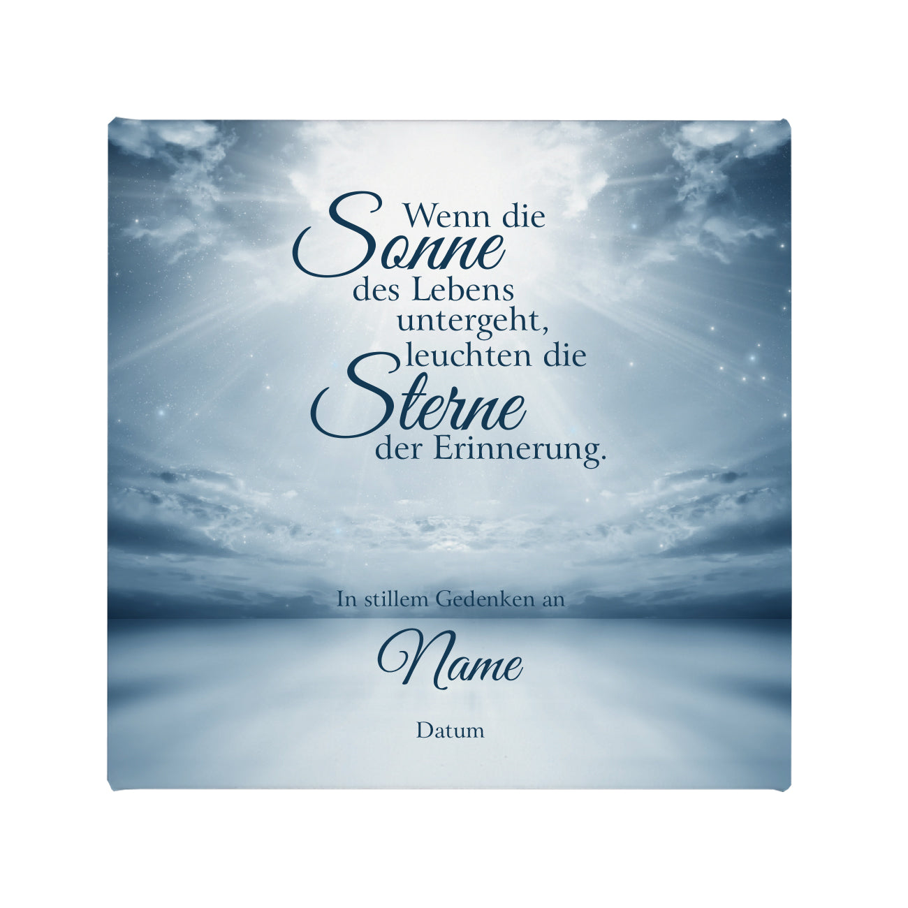 Gedenk Leinwand mit Name und Datum "Wenn die Sonne des Lebens untergeht"