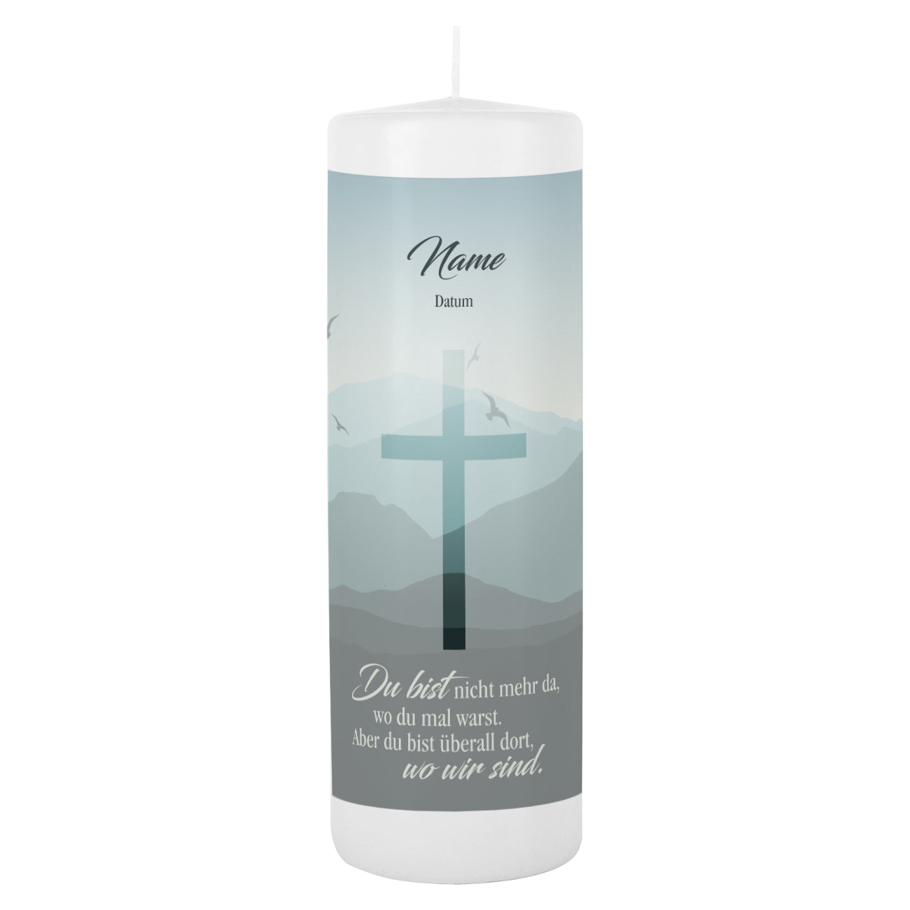 Gedenkkerze "Du bist, wo wir sind" mit Name