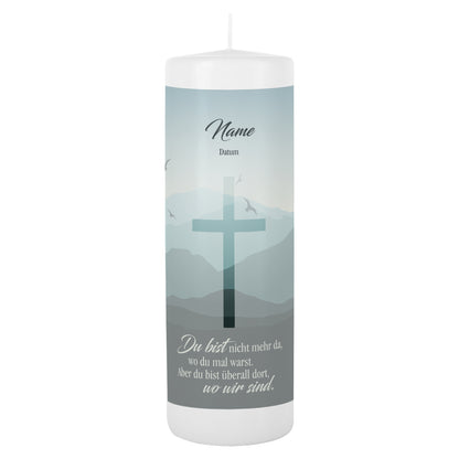 Gedenkkerze "Du bist, wo wir sind" mit Name
