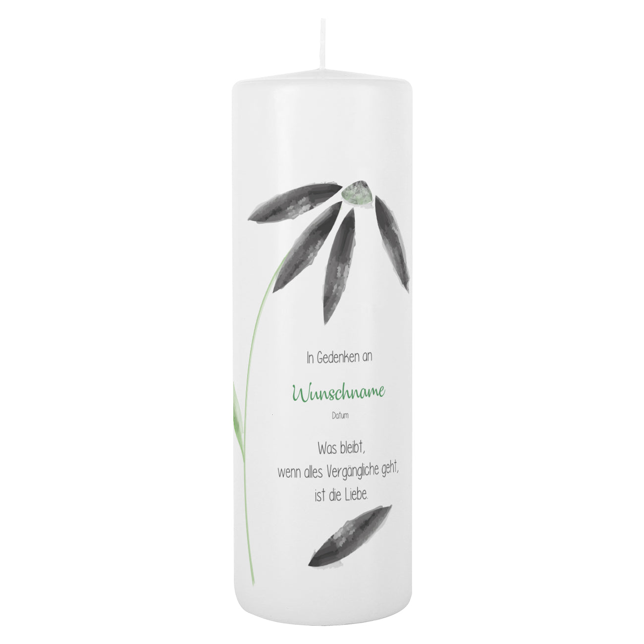 Personalisierte Trauerkerze mit Blume