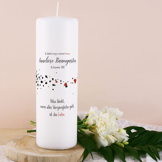 Rundum bedruckte Trauerkerze mit Name - "wehender Baum"