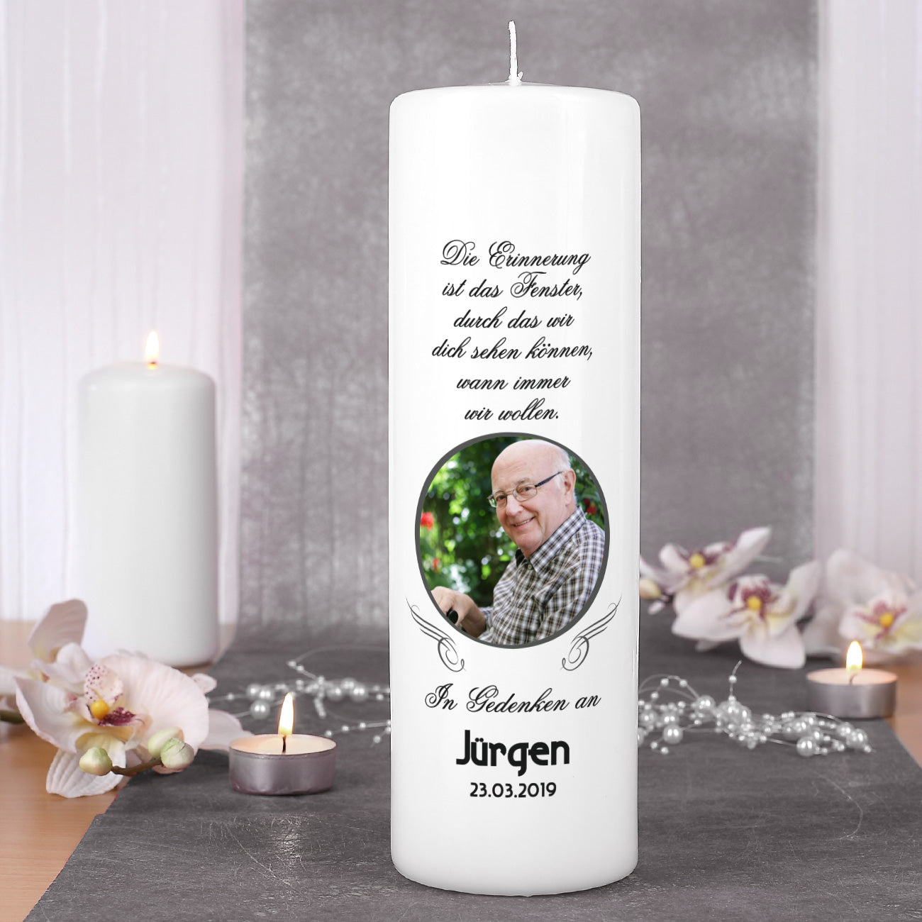Personalisierte Trauerkerze mit Foto - "Die Erinnerung"