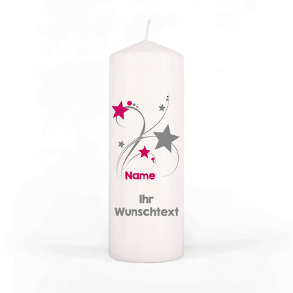 Trauerkerze mit Sternen und Name - pink