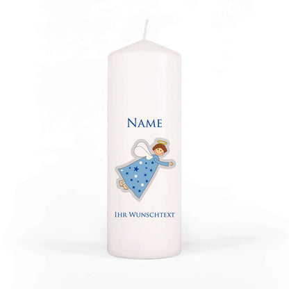 Sternenkinder-Kerze mit Engel und Name - blau