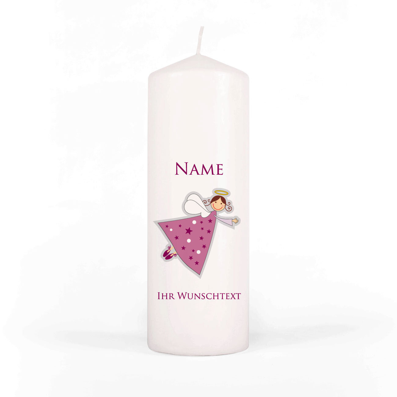 Trauerkerze für Sternenkinder mit Engel und Name - rosa