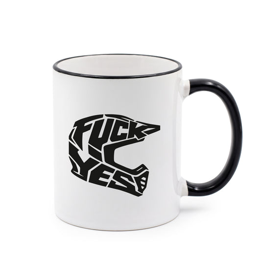 Schwarze Rand Henkel Tasse "Cross FCK Yes"