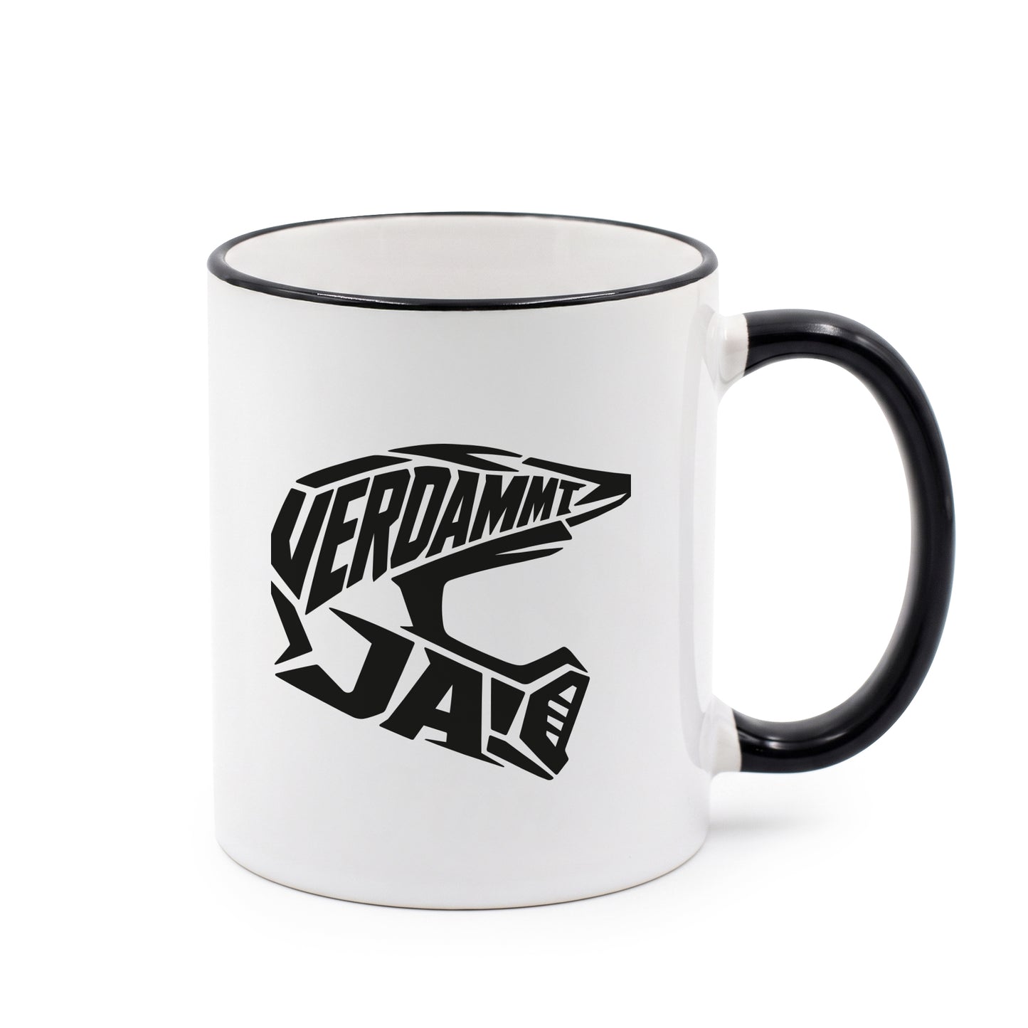 Schwarze Rand Henkel Tasse "Cross Verdammt Ja"