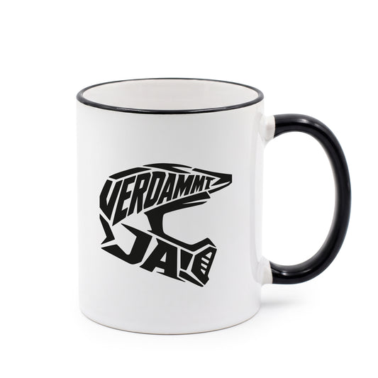 Schwarze Rand Henkel Tasse "Cross Verdammt Ja"