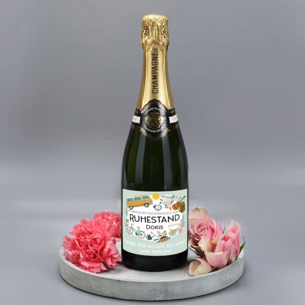 Herzlichen Glückwunsch zum Ruhestand - Champagner mit Name und Wunschtext