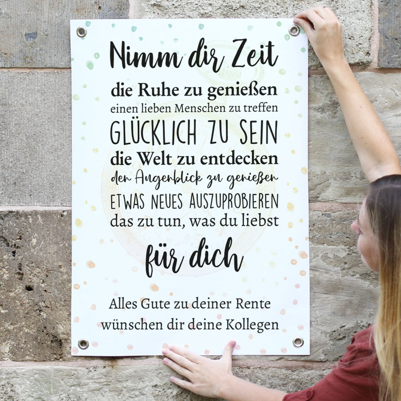 "Nimm dir Zeit" kleines Banner zur Rente für Innen oder Außen mit