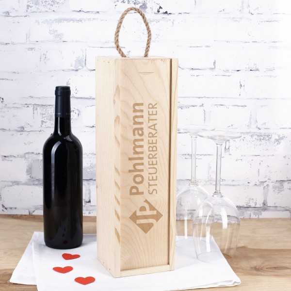 Gravierte Flaschenverpackung aus Holz mit Ihrem Firmenlogo