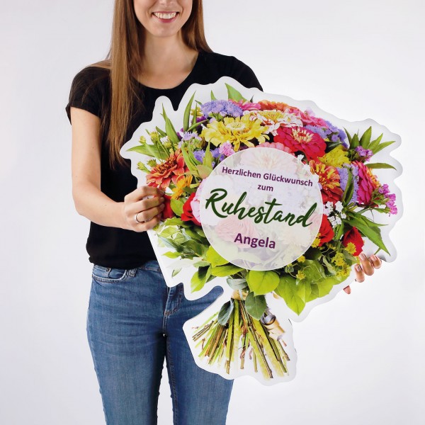 Klappkarte zum Ruhestand XXL Blumenstrauß mit Name