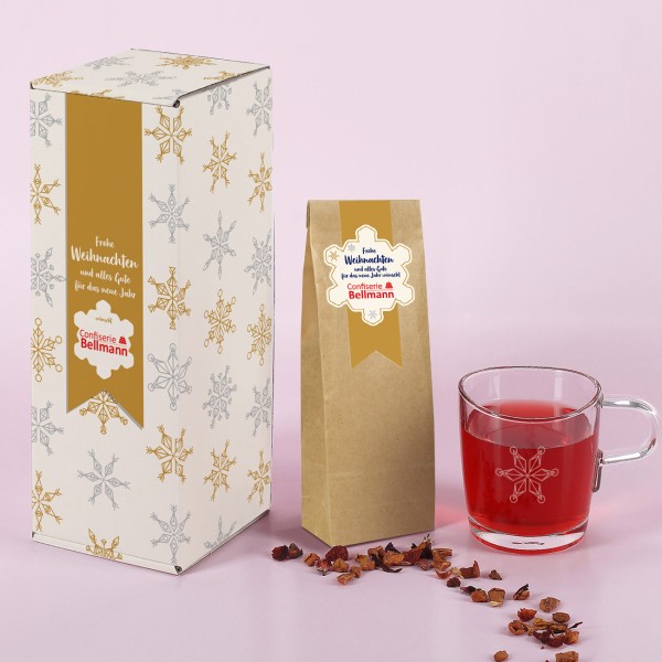 Geschenkset zu Weihnachten mit Früchtetee und Teeglas